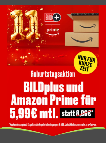BILDplus Abo + Amazon Prime Abo mit Rabatt