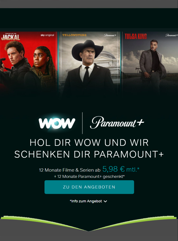 1 Jahr WOW für 5,98 € mtl. inkl. Paramount+